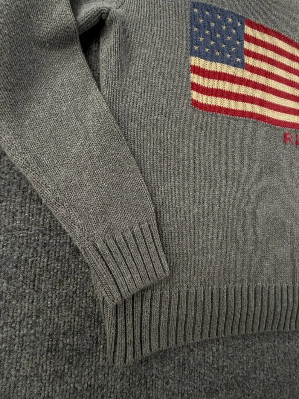 Polo Ralph Lauren USA Flag Hooded Sweater Graphic Large 14-16 Gray Preppy Boys